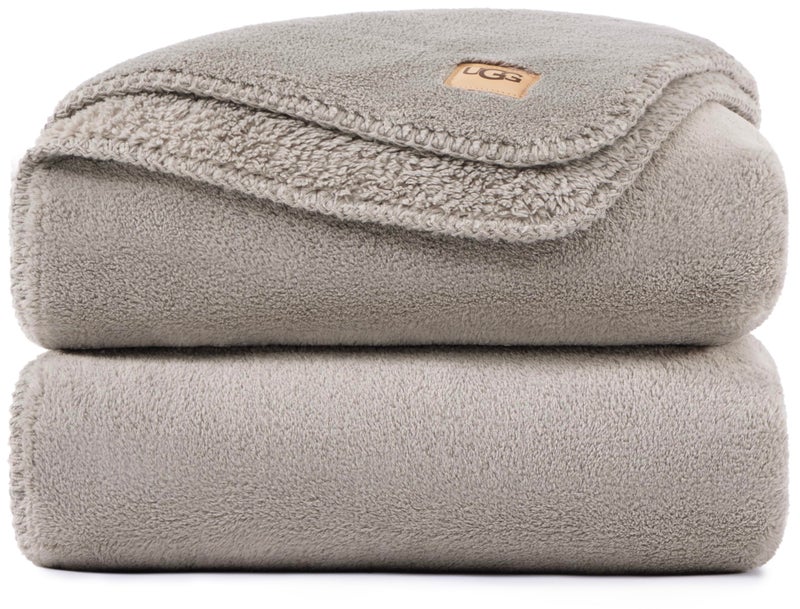 UGG Whitecap Full/Queen Blanket, Fleece Fluffy Blanket for Bed, Luxury Cozy Oversized Throw for Couch, Washable Queen Bedding, Hypoallergenic Bedding Queen Size, 90" x 90", Seal Grey - Image 1