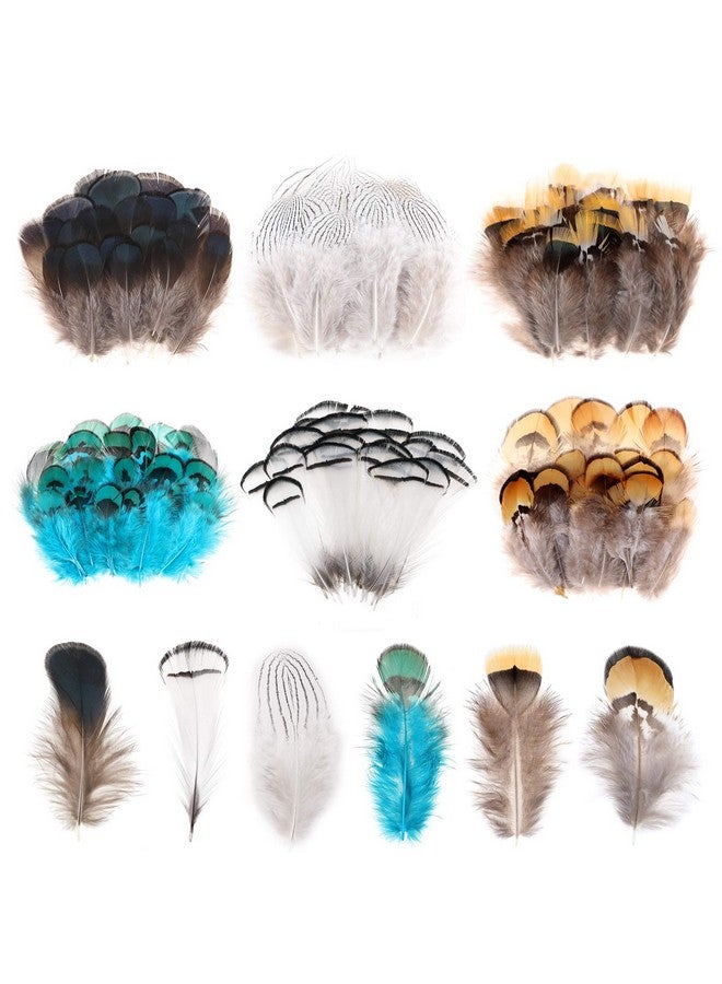 MWOOT 6 Styles Assorted Crafts Feathers, 120Pcs Diy Dreamcatcher Crafts Art Decor Feathers, Diy Earring Wings Carnival Party Mask Activities Project Accessories Small Feather - Mixed Green White Brown - Image 1