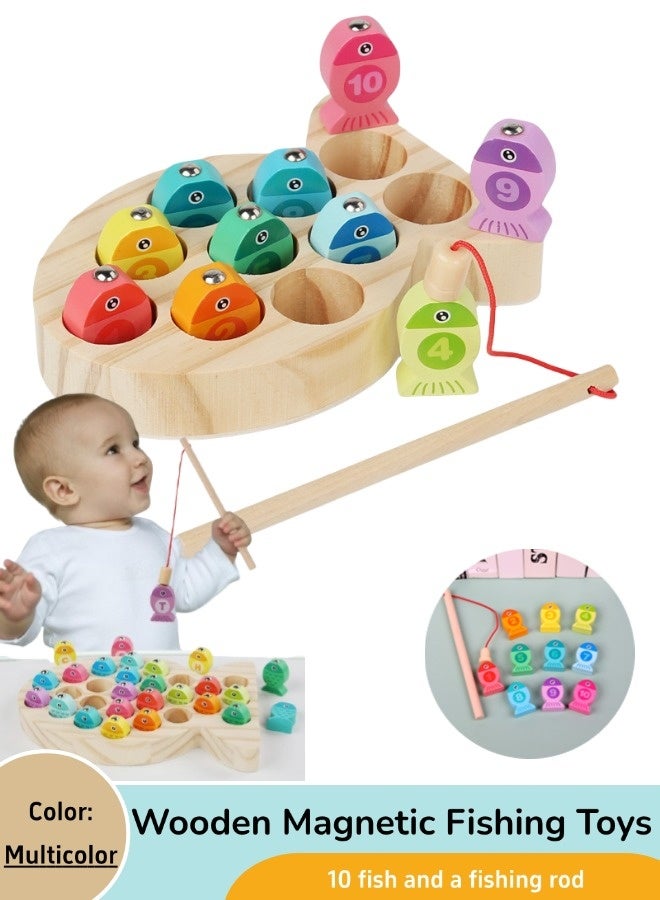 لعبة صيد خشبية مغناطيسية، تصميم مقاوم للاختناق، مجموعة صيد للأطفال الصغار، آمنة ومتينة، لعبة تعليمية لتنسيق حركة اليد والعين، مثالية للأعمار من 18 شهرًا فما فوق (10 قطع، متعددة الألوان) - Image 1