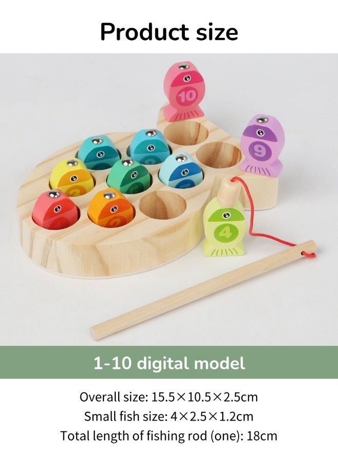 لعبة صيد خشبية مغناطيسية، تصميم مقاوم للاختناق، مجموعة صيد للأطفال الصغار، آمنة ومتينة، لعبة تعليمية لتنسيق حركة اليد والعين، مثالية للأعمار من 18 شهرًا فما فوق (10 قطع، متعددة الألوان) - Image 2
