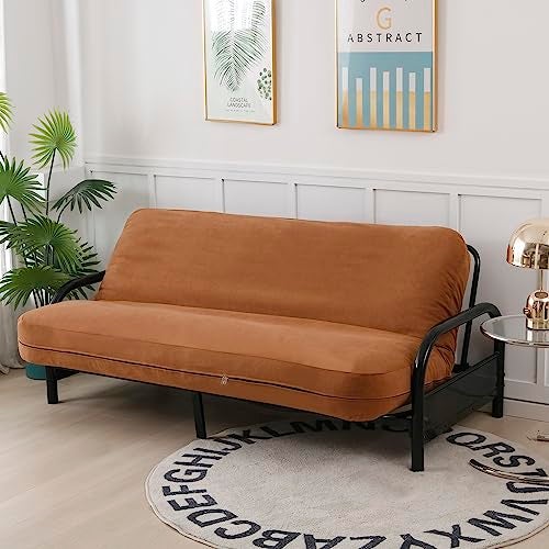 OctoRose Full Size 54x75x8inch 3 Side Zipper Classic Soft Micro Suede Futon Cover/Slipcover/Sofa Day Bed Mattress Cover Couch Protector (Cover ONLY) (Caramel) - Image 1
