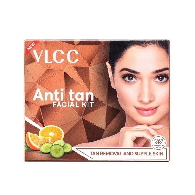 VLCC Natural Anti Tan Facial Kit  Single Use  Salon Like Facial at Home in Just 6Steps  Includes Cleanser Scrub Cream Face Pack  Moisturizing Gels  212 Oz60g