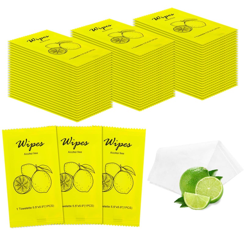 Twoworld Individual Hand Wipes Wet Wipes Travel SizeWet Wipes Individually Wrapped Bulk Cleansing Travel Size Wipes for Wedding Travel Restaurant Barbecue 1 Count Pack of 60 Lemon - Image 3