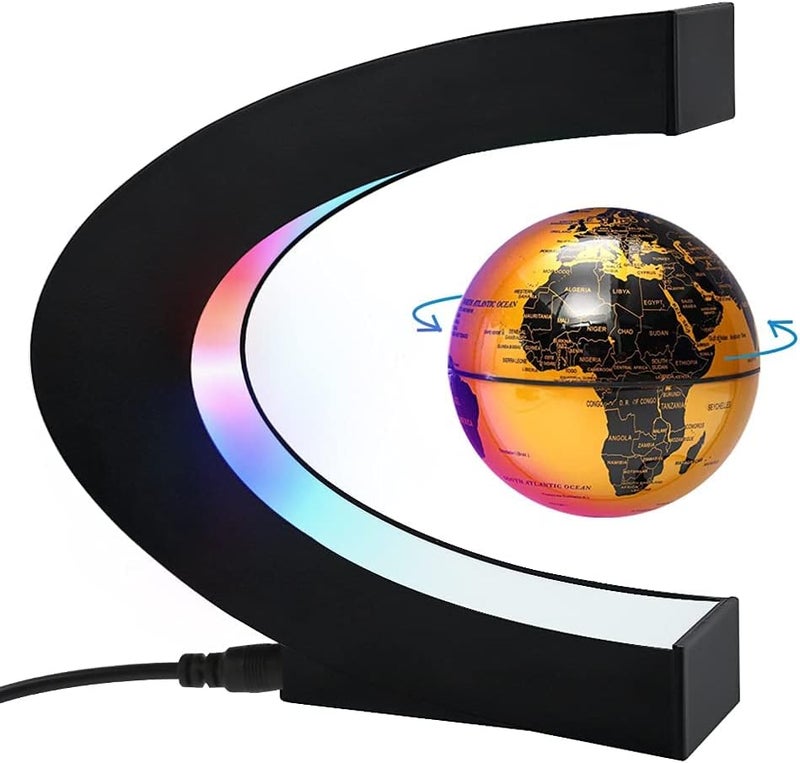 eWINNER Magnetic Levitation Floating World Map Globe with LED Light Cool Gadgets Decor Fixture Floating Globes & Shade/Antigravity Cool Tech Gifts for Home Office Desk Decoration & Teaching (Gold) - Image 1