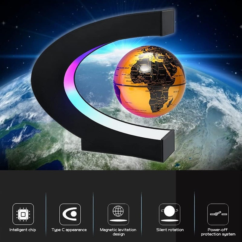 eWINNER Magnetic Levitation Floating World Map Globe with LED Light Cool Gadgets Decor Fixture Floating Globes & Shade/Antigravity Cool Tech Gifts for Home Office Desk Decoration & Teaching (Gold) - Image 4
