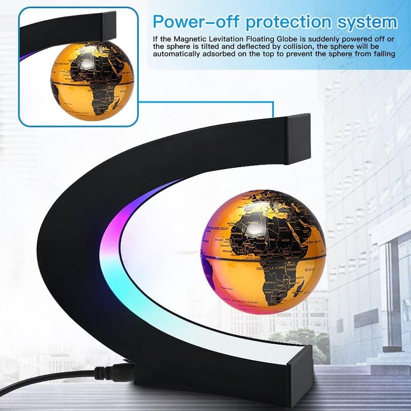 eWINNER Magnetic Levitation Floating World Map Globe with LED Light Cool Gadgets Decor Fixture Floating Globes & Shade/Antigravity Cool Tech Gifts for Home Office Desk Decoration & Teaching (Gold) - Image 5