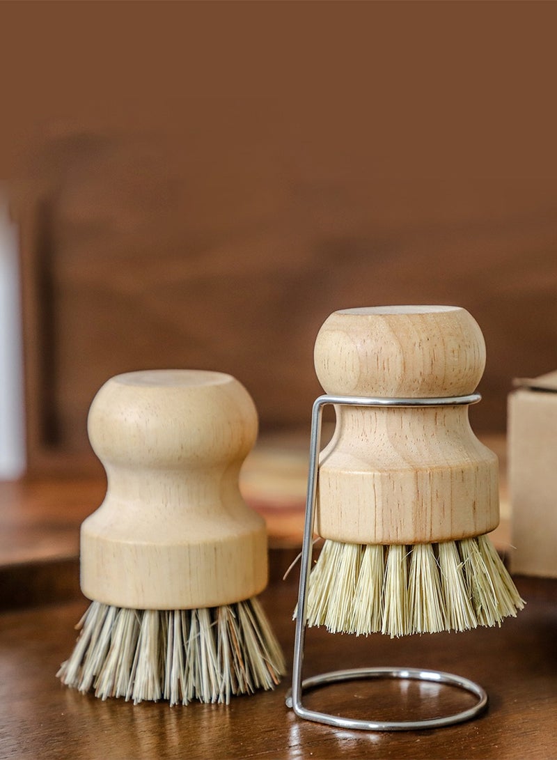 Kitchen dish brush Wooden handle and sisal coconut Multifunctional cleaning tools kitchen scrubbing brush With draining stand  - Image 1