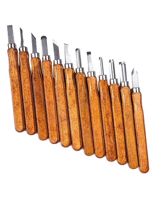 12-Piece Woodcut Cutter Sculpture Carving Tool Set With Case Beige/Silver  - Image 3
