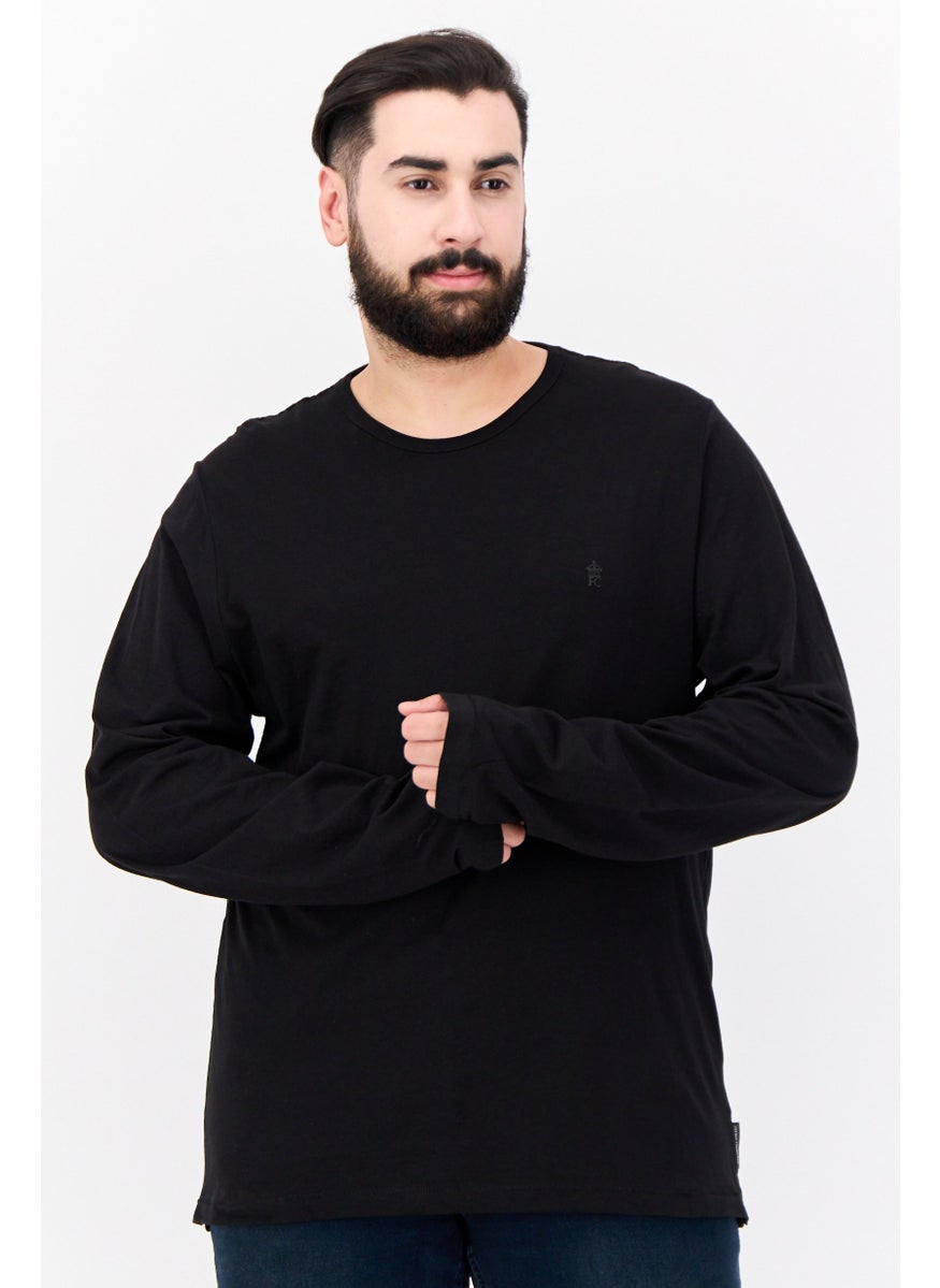 French Connection - Men Round Neck Long Sleeves Brand Logo T-Shirt, Black - Image 1