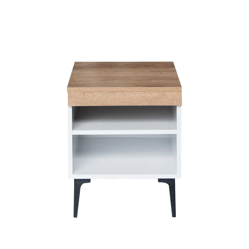 بيتي طاولة سرير جانبية أنيقة برفين خشب ماليزي - ابيض وخشبي مقاس ( 48*40*40 ) سم - Image 2