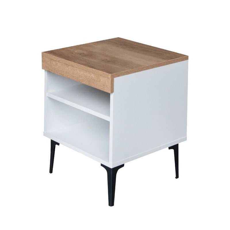 بيتي طاولة سرير جانبية أنيقة برفين خشب ماليزي - ابيض وخشبي مقاس ( 48*40*40 ) سم - Image 3
