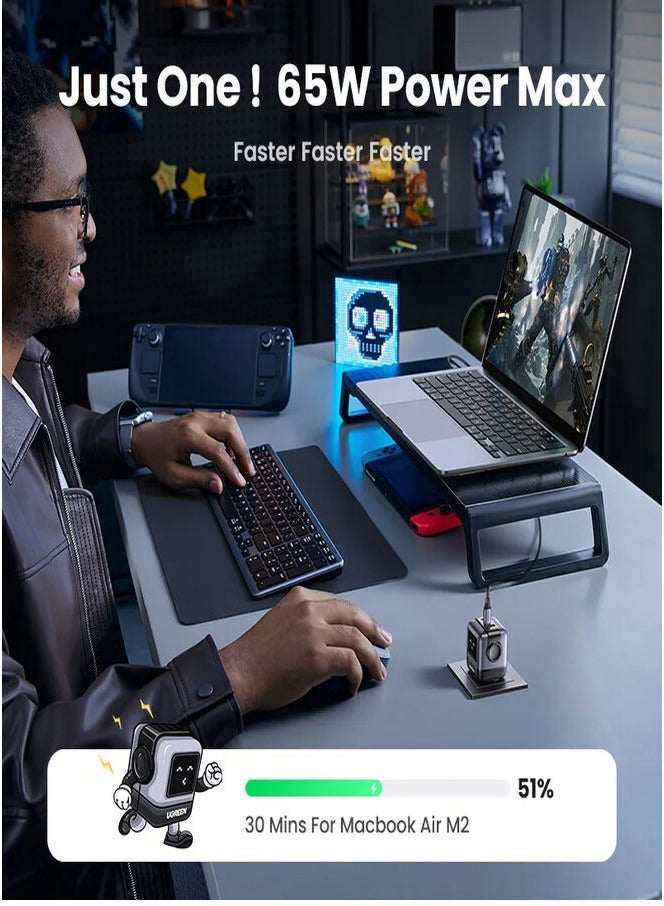 Ugreen 65W GaN Charger Robot Design Quick Charge 4.0 3.0 PPS For Macbook Laptop Tablet iPhone 16 15 14 Pro PD Fast USB Charger - Image 4