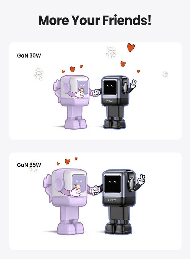 Ugreen 65W GaN Charger Robot Design Quick Charge 4.0 3.0 PPS For Macbook Laptop Tablet iPhone 16 15 14 Pro PD Fast USB Charger - Image 2