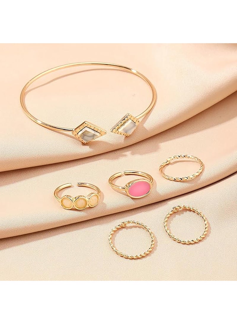 سالتي طقم أساور وخواتم سولتي من اللؤلؤ الغجري، مكون من أساور وخواتم خالدة للنساء | طقم مجوهرات أنيق ومتين | ملابس عصرية يومية | هدية للزوجة والأخت والأم | مثالي لأعياد الميلاد والديوالي - Image 3