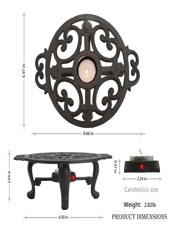 Linton Arts Cast Iron Teapot Warmer, Tea Pot Warmer with Tealight Holder, Portable Wind-Resistant Tea Pot Warmer Base with Candles & Pinch Mitts, for Heat Food Coffee Milk or Tea - Image 3