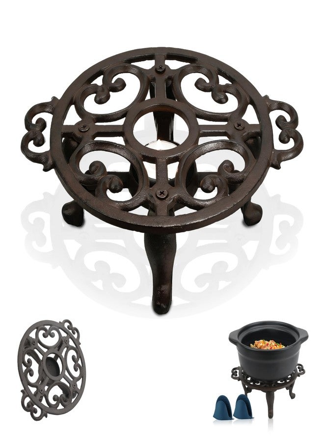 Linton Arts Cast Iron Teapot Warmer, Tea Pot Warmer with Tealight Holder, Portable Wind-Resistant Tea Pot Warmer Base with Candles & Pinch Mitts, for Heat Food Coffee Milk or Tea - Image 1