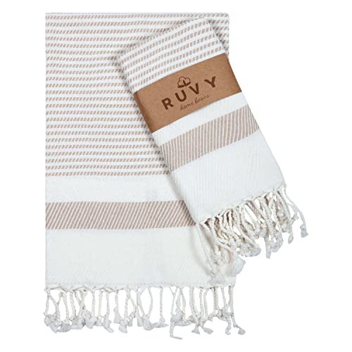 Ruvy Home Basics Turkish Hand Towels for Bathroom Set of 2  18x40 Cotton  Decorative Towel for Bathroom Kitchen Dishcloth Tea Yoga Face Gym  Beige