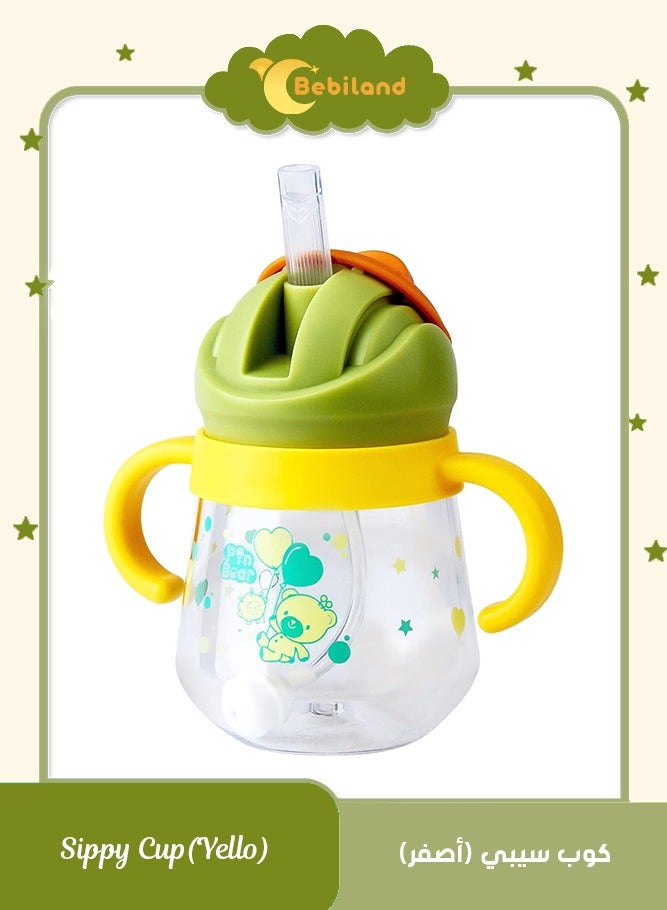 Bebiland Spill-Proof Sippy Cup, Sippy Cup for Baby Months 6+, Weighted Straw Non Spill Cup for Toddlers, Baby Straw Cup with Handles, Spill-Proof, Leak-Proof Soft Spout Cup 260ml, BPA Free (Yellow) - Image 1