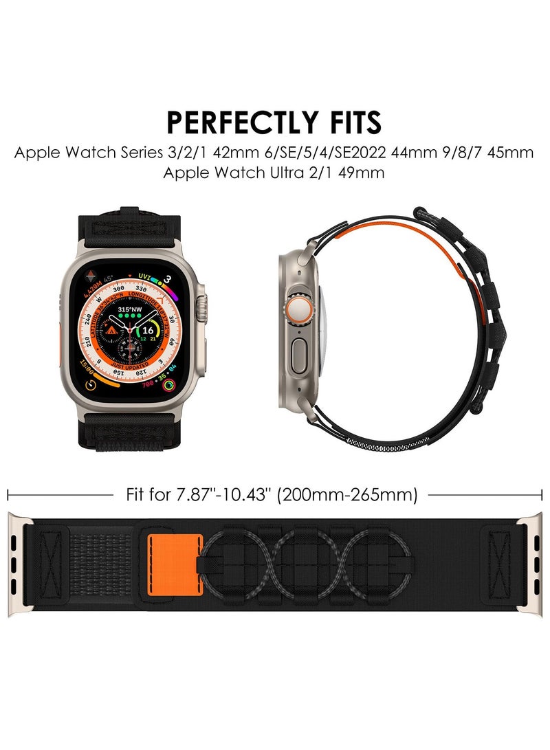 Durable Nylon Sport Band for Apple Watch Ultra 2 and Series 9-6, 49mm-42mm, Men's Velcro Strap, Black - Image 4