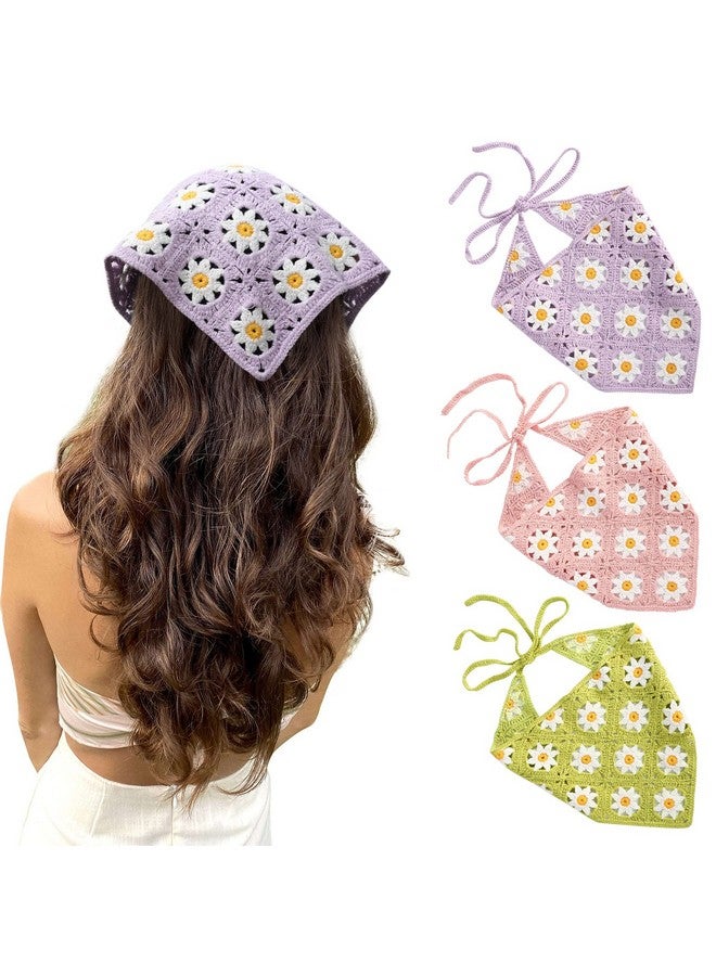 Molans Floral Bandanas Crochet Hair Scarf 3Pcs Women Knitted Headscarf Daisy Headband Vintage Head Kerchief For Girls - Image 1