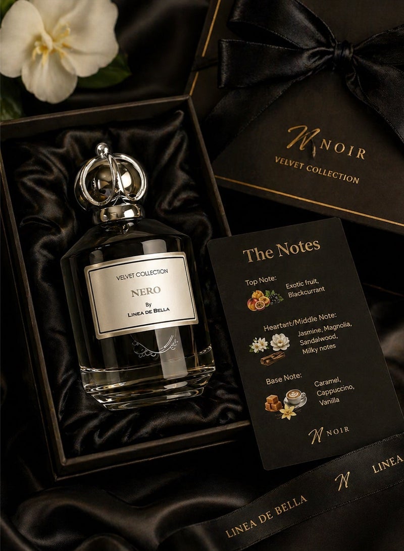 Linea De Bella Velvet Nero Eau de Parfum 100ml – Long Lasting Unisex Perfume with Exotic Fruits, Blackcurrant, Jasmine, Magnolia, Sandalwood, Vanilla u0026 Caramel Cappuccino - Image 4