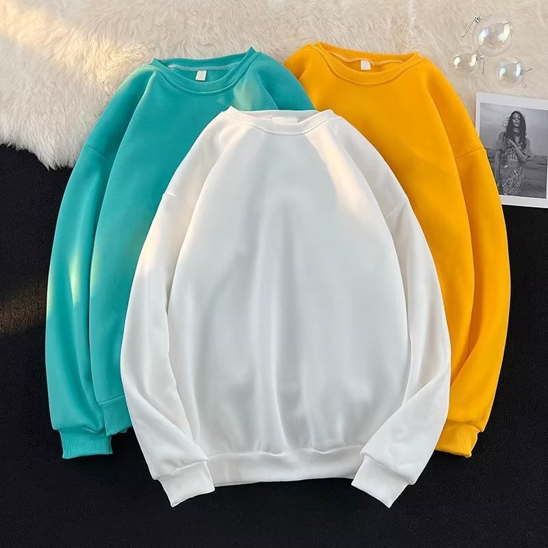 Spring Solid Color Sweatshirt Men'S Long Sleeve Round Neck Pullover Hong Kong Style Loose Fleece-Lined T-Shirt Korean Fashionable Couple Top - Image 4
