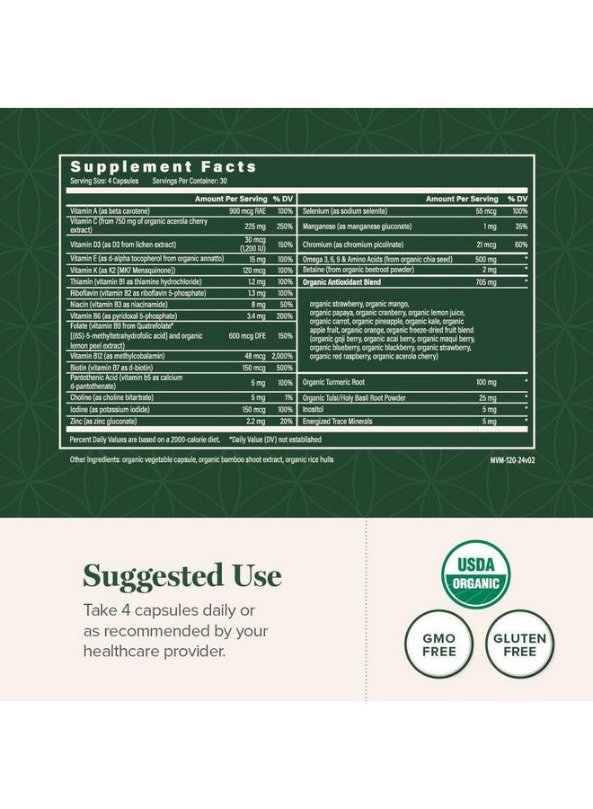 global healing center مركز الشفاء العالمي - فيتامينات متعددة عضوية معتمدة من وزارة الزراعة الأمريكية للنساء والرجال - الفيتامينات تشمل A و C و D والمزيد لاحتياجات صحتك العامة ورفاهيتك - تغذية يومية كاملة من الفيتامينات المتعددة (120 كبسولة) - Image 3