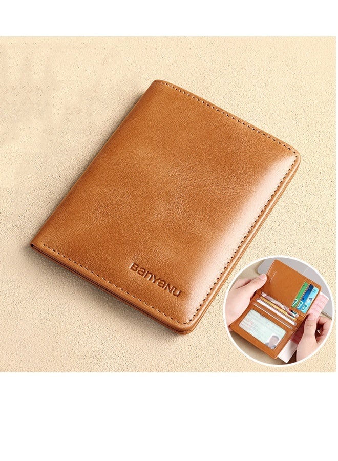 banyanu Men's Genuine Leather Wallet, Ultra-Thin Top Layer Cowhide, Simple Short Style, Apricot Yellow (Retro Top Layer Cowhide) - Image 2