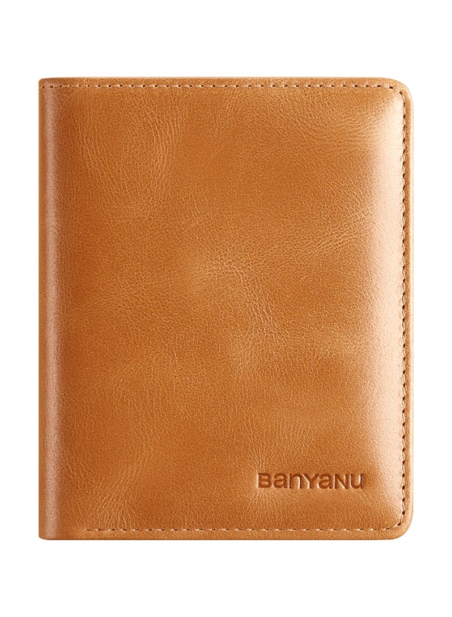 banyanu Men's Genuine Leather Wallet, Ultra-Thin Top Layer Cowhide, Simple Short Style, Apricot Yellow (Retro Top Layer Cowhide) - Image 1