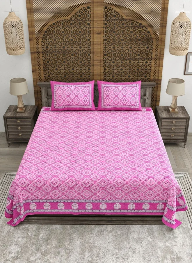 CLOTHOLOGY CLOTHOLOGY Pink & White Printed Pure Cotton 180 TC King Bedsheet Set