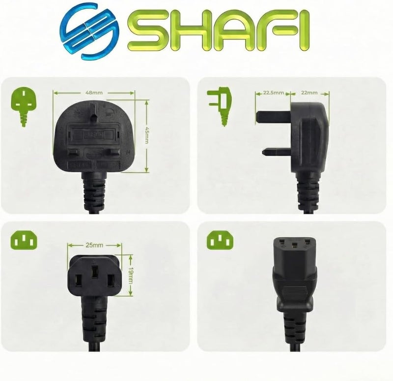 سلك مقبس إبريق SHAFI® 3M - 3 أطراف، سماكة 0.75 مم²، نواة نحاس عالية الجودة، قاطع كهربائي سعة 13 أمبير، كابل كهربائي وفق معيار IEC-C13، مقبس بريطاني - سلك بديل للطاقة، مناسب لأجهزة الكمبيوتر، العرضات، المواقد، طابعات HP، أجهزة PlayStation Pro، PS4، أجهزة Xbox، شاشات المراقبة - طول السلك 3 أمتار. - Image 2