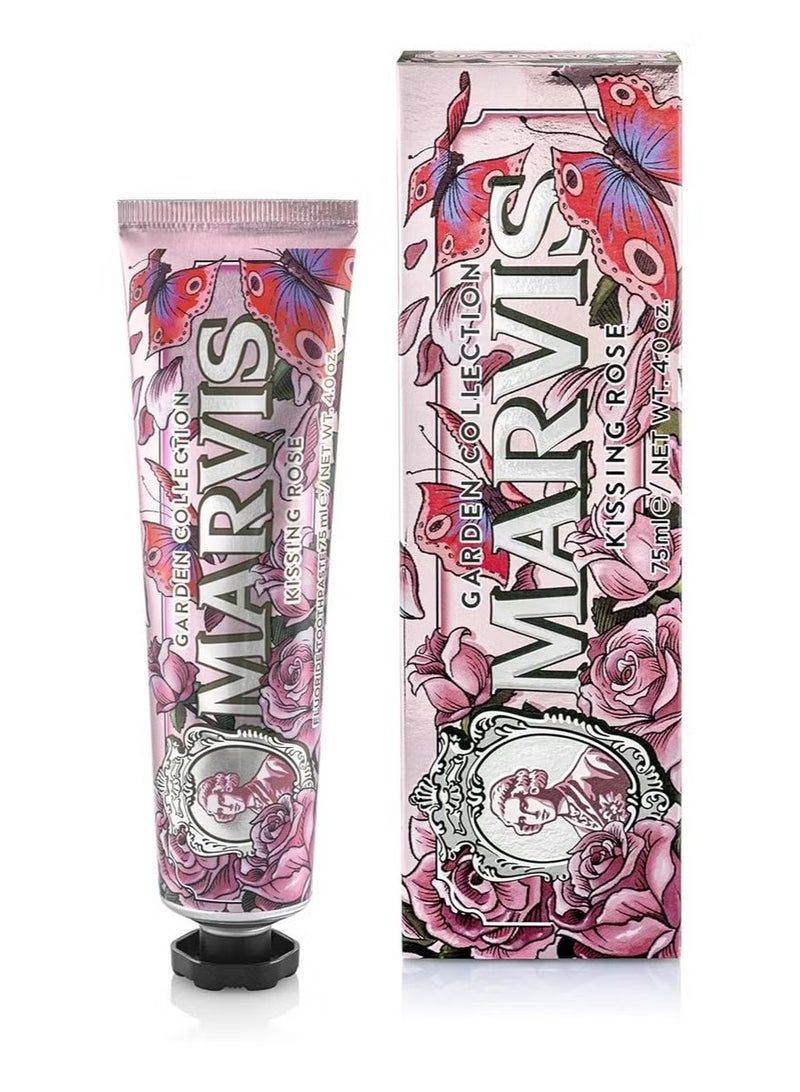 مارفيس Marvis Garden Collection Kissing Rose Limited Edition معجون أسنان، 75 مل، معجون أسنان ذو نكهة مثيرة للطازجة الطويلة الأمد - Image 1