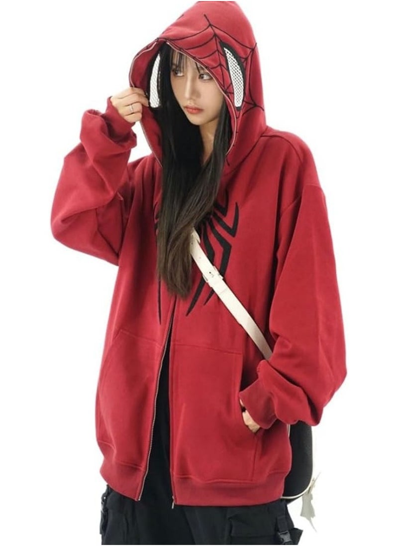 NIBEMINENT Autumn and winter American Y2K retro niche design Spider-Man hooded sweatshirt zipper cardigan national style high street loose jacket  - Image 1