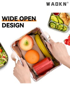 WAOKN High Quality Multi-purpose Environmentally Friendly Material Reusable Lunch Bag Insulated Lunch Box Canvas Fabric with Aluminum Foil Lunch Tote Bag For Women Men School Office  - Image 5