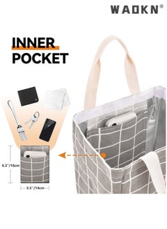WAOKN High Quality Multi-purpose Environmentally Friendly Material Reusable Lunch Bag Insulated Lunch Box Canvas Fabric with Aluminum Foil Lunch Tote Bag For Women Men School Office  - Image 3