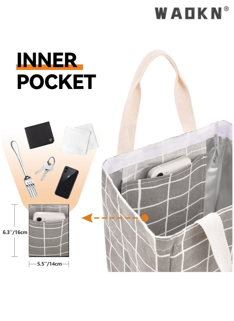WAOKN High Quality Multi-purpose Environmentally Friendly Material Reusable Lunch Bag Insulated Lunch Box Canvas Fabric with Aluminum Foil Lunch Tote Bag For Women Men School Office  - Image 3