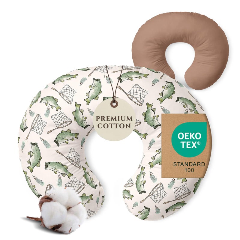 Pobibaby 1Pack Premium Nursing Pillow Cover Ultra Soft Stretchy 96 Cotton Breastfeeding Pillow Cover for Baby Boys and Girls Gone Fishing - Image 2