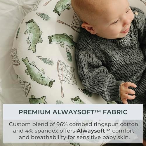 Pobibaby 1Pack Premium Nursing Pillow Cover Ultra Soft Stretchy 96 Cotton Breastfeeding Pillow Cover for Baby Boys and Girls Gone Fishing - Image 3