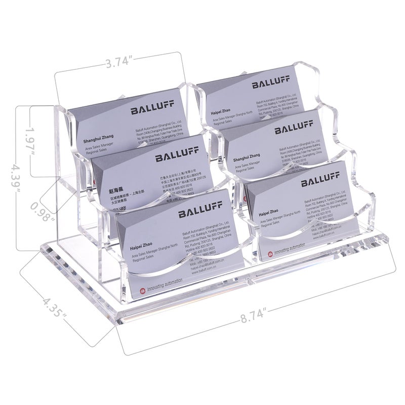 HeZone Business Cards Holder Display for Desk, Clear Acrylic Multiple 3 Tier 6 Slot Business Card Stand, Holds 300 Cards-1 Pack (6 Slots-H) - Image 3