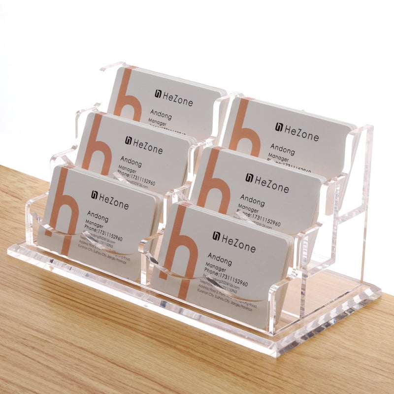 HeZone Business Cards Holder Display for Desk, Clear Acrylic Multiple 3 Tier 6 Slot Business Card Stand, Holds 300 Cards-1 Pack (6 Slots-H) - Image 1