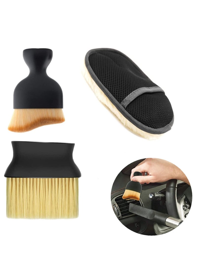 Generic Car Detailing Brush Set Auto Interior Dust Brush and Microfiber Soft Fleece Car Wash Gloves for Cleaning Automotive Dashboard Air Conditioner Vents Leather Computer  - Image 1