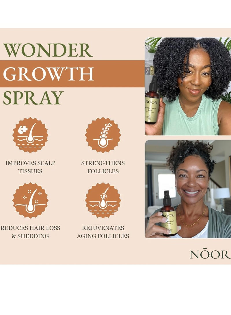 Noor رذاذ ونتر جروث للنساء، 9 في 1 سوبر بوست، علاج طبيعي لتساقط الشعر مع مستخلص حبوب القهوة وكيراتين ساينتين لجعل الشعر أكثر كثافة وصحة، يعزز بشكل ملحوظ كثافة الشعر في 8-12 أسبوعًا - Image 2