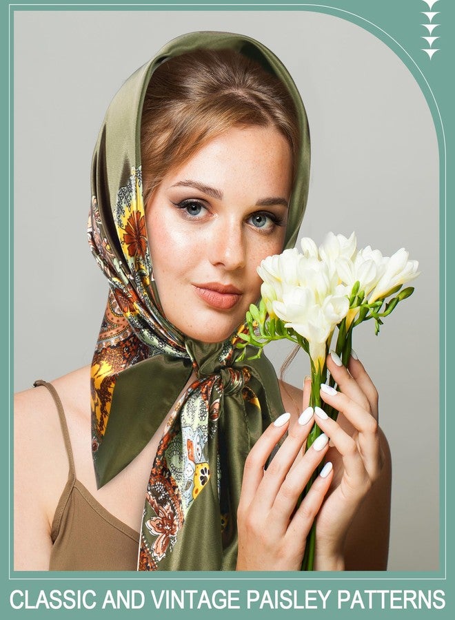 JaGely 12 Pcs 35" Satin Square Large Head Scarves Silk Like Neck Scarf Vintage Bandanas Satin Hair Scarf Neckerchief (Retro Style) - Image 5