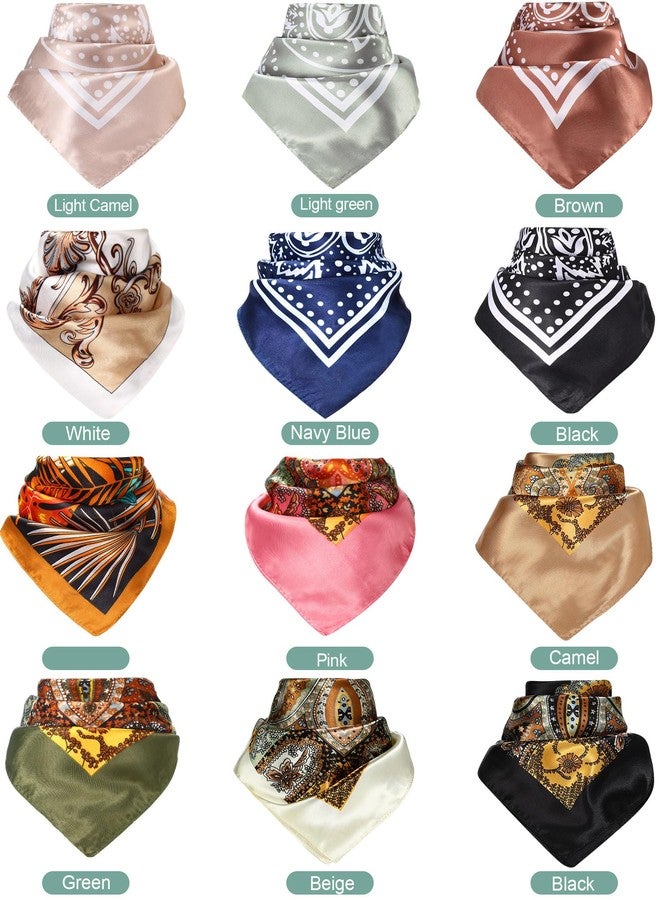 JaGely 12 Pcs 35" Satin Square Large Head Scarves Silk Like Neck Scarf Vintage Bandanas Satin Hair Scarf Neckerchief (Retro Style) - Image 3