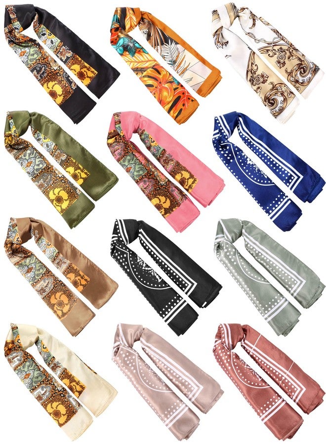 JaGely 12 Pcs 35" Satin Square Large Head Scarves Silk Like Neck Scarf Vintage Bandanas Satin Hair Scarf Neckerchief (Retro Style) - Image 1