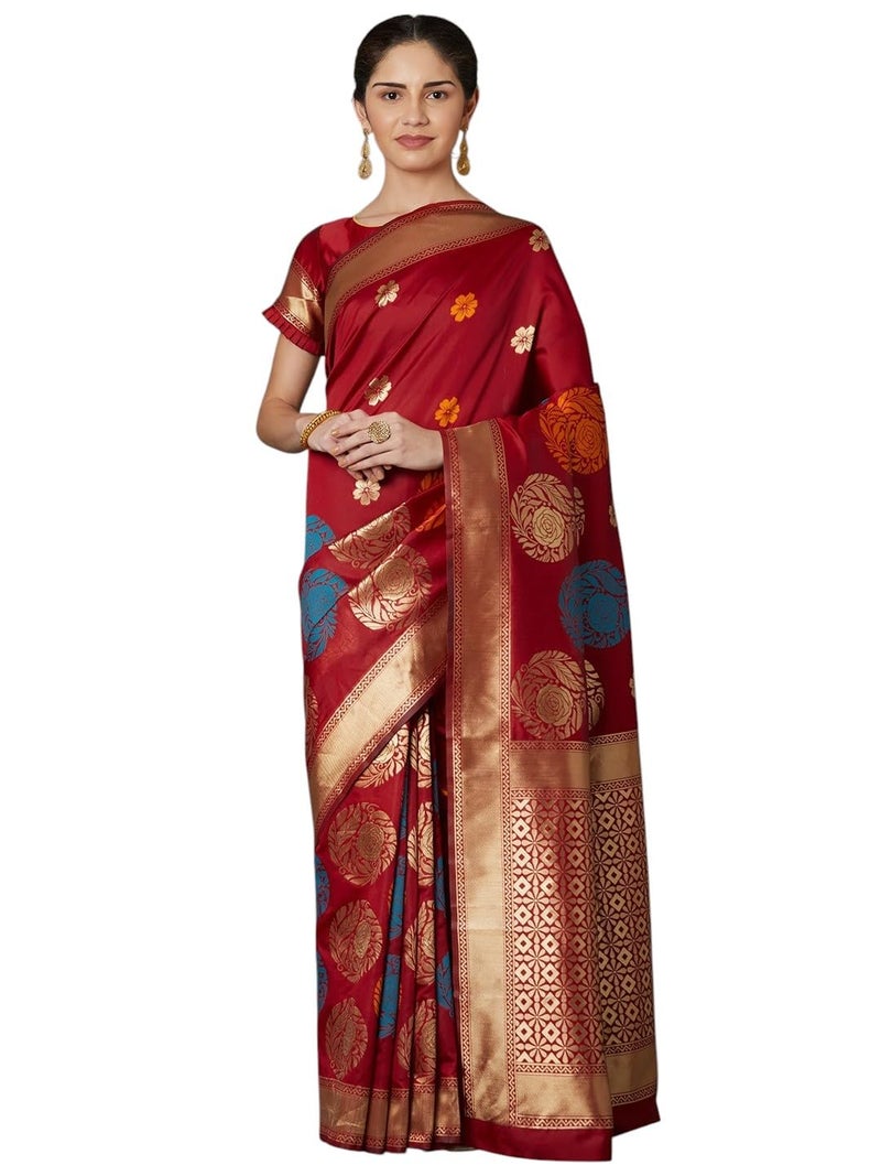 LACOSSI Pure Fancy Kanjivaram Jacquard Silk Saree Banarasi Silk Saree Rich Pallu Design Woven Jacquard Trendy Special Occassion Wear With Unstitched Blouse Piece 2025 Trendy (Apple-2722) - Image 1
