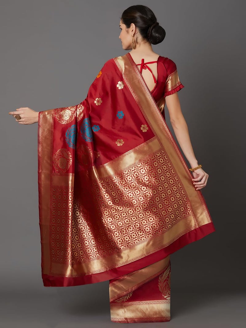 LACOSSI Pure Fancy Kanjivaram Jacquard Silk Saree Banarasi Silk Saree Rich Pallu Design Woven Jacquard Trendy Special Occassion Wear With Unstitched Blouse Piece 2025 Trendy (Apple-2722) - Image 4