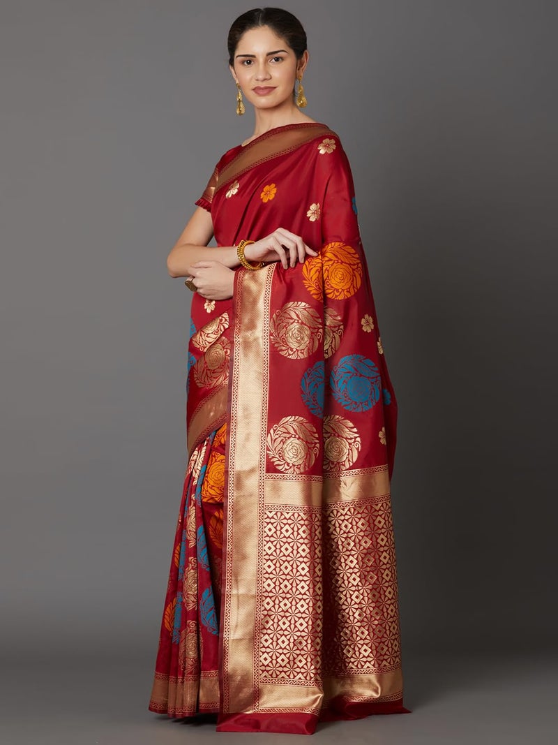 LACOSSI Pure Fancy Kanjivaram Jacquard Silk Saree Banarasi Silk Saree Rich Pallu Design Woven Jacquard Trendy Special Occassion Wear With Unstitched Blouse Piece 2025 Trendy (Apple-2722) - Image 3