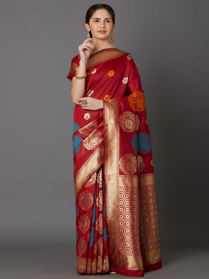LACOSSI Pure Fancy Kanjivaram Jacquard Silk Saree Banarasi Silk Saree Rich Pallu Design Woven Jacquard Trendy Special Occassion Wear With Unstitched Blouse Piece 2025 Trendy (Apple-2722) - Image 2