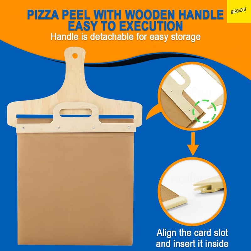 Karomouj Essential Wooden Baking Peeler Pizza Peelar Spatula with Magic Sliding Transfer for Home Kitchen Baking Use BrownWood - Image 5